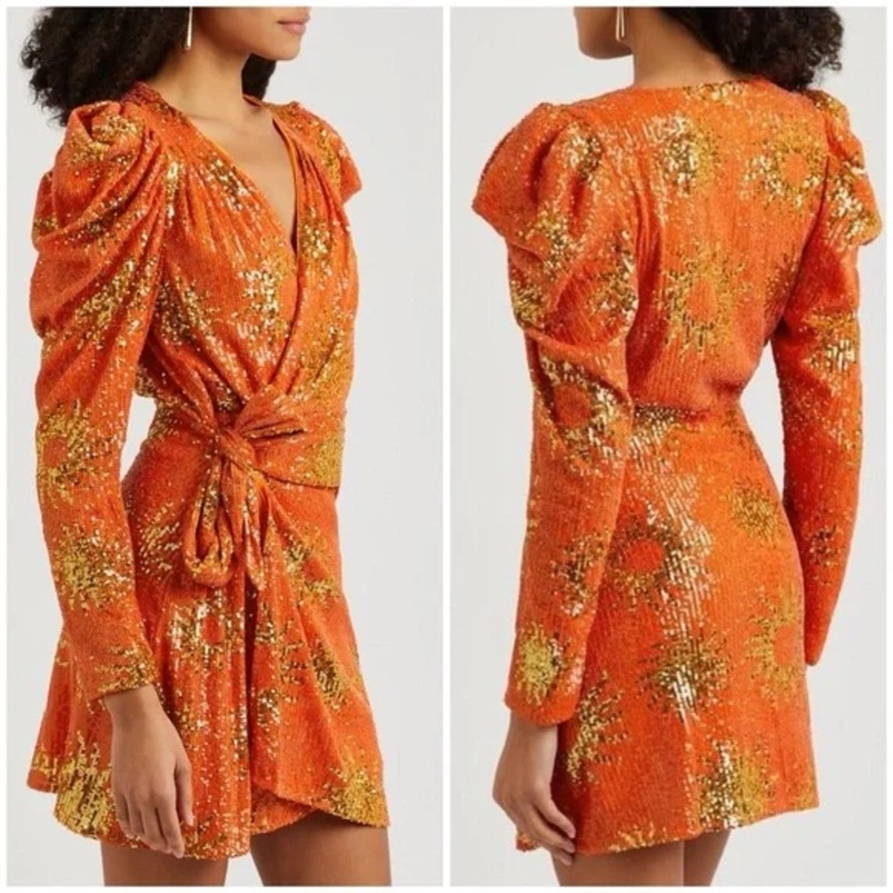 NWT Farm Rio Sunny Mood sequin Long-sleeve Mini Dress Sz Small